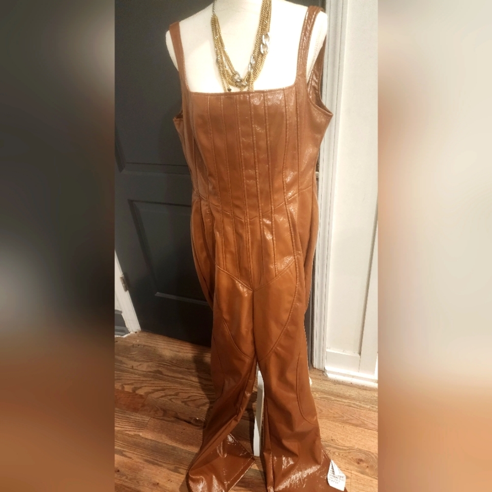 Nwt Asos light brown corset style leather look jumpsuit
